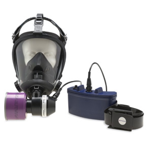 large survivair opti-fit mask mounted papr, mesh head net, w/battery and blower, large