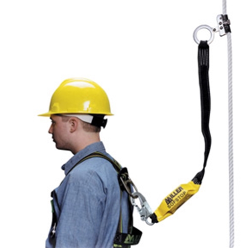 "ansi z359-2007 compliant rope lifeline 150-ft. length, 5/8-in. dia. polypropylene blend, 1 snap hook and 1 loop"