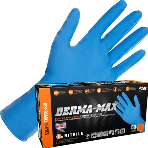 SAS DERMA-MAX POWDER-FREE GLOVE NITRILE 8MIL DISPOSABLE 50/BOX - XXL